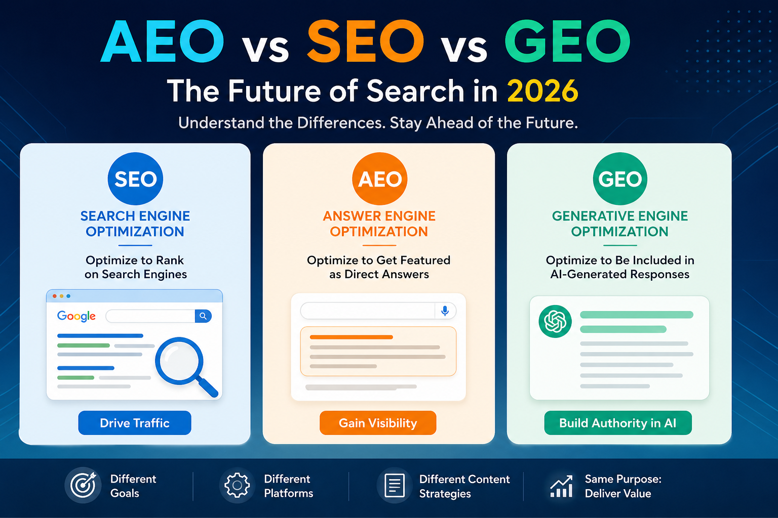 AEO vs SEO vs GEO — The Future of Search in 2026 Explained | Inno Panda Singapore