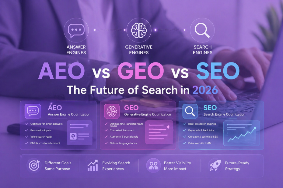 what is AEO vs GEO vs SEO