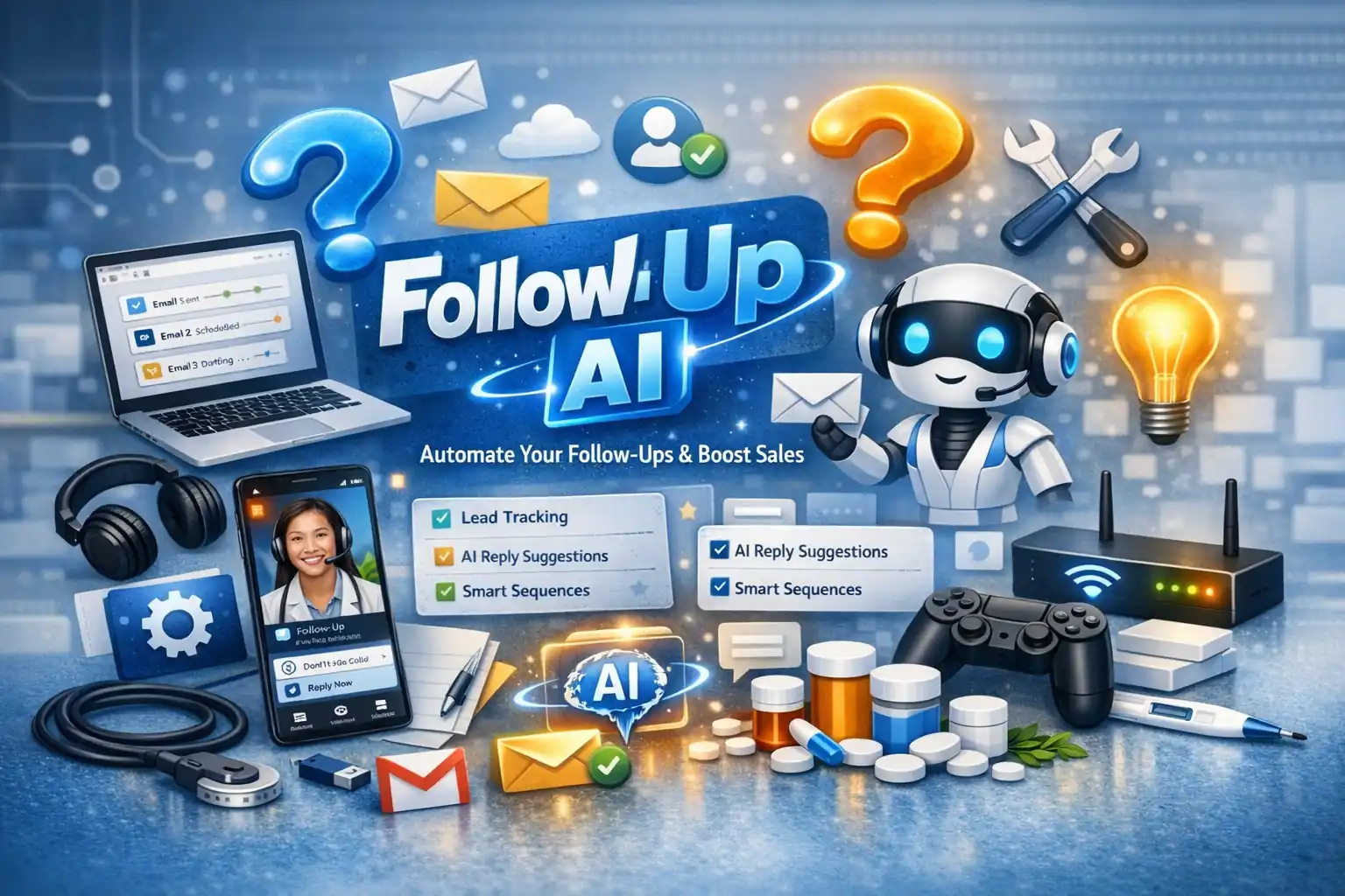 FollowUp AI dashboard showing lead tracking, email sequences, AI reply suggestions and reporting for sales teams