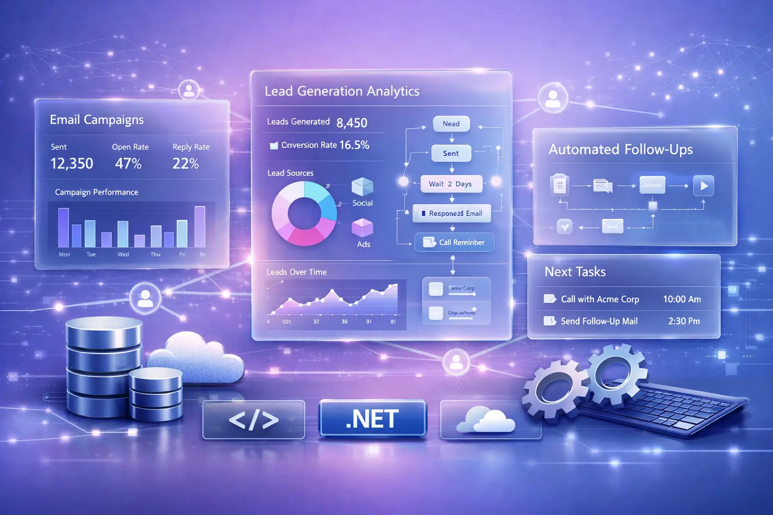 Salesman AI dashboard showing automated sales outreach, lead scoring and follow-up sequences